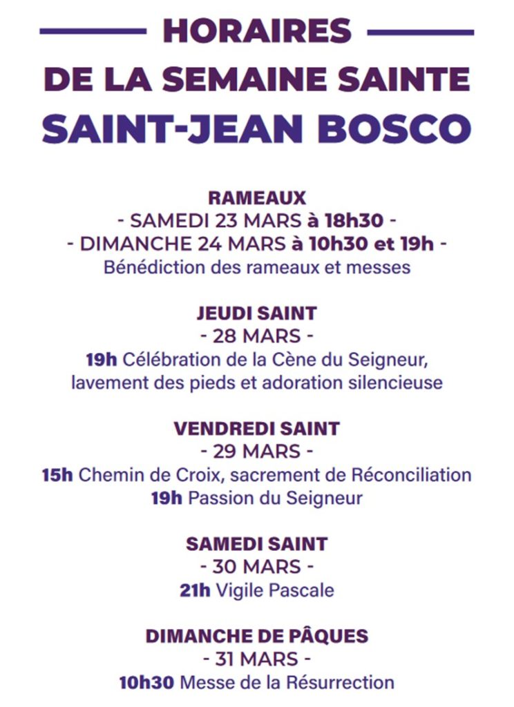 HORAIRES de la Semaine Sainte