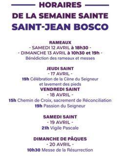 Horaires de la Semaine Sainte